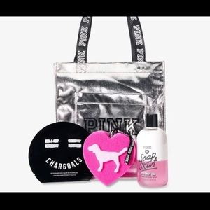 PINK beauty tote bag and accessories